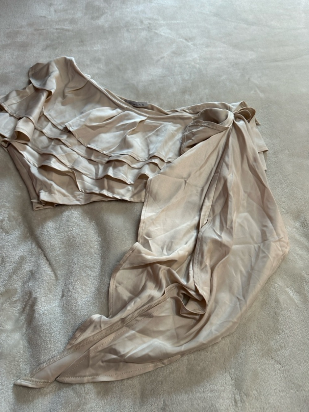 One-Shoulder Ruffle Blouse in Light Beige - Picture 2 of 11